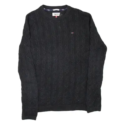 TOMMY HILFIGER Mens Heavy Knit Jumper Black Cable Knit S
