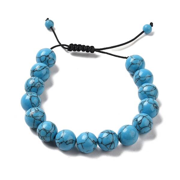 12.5mm Round Synthetic Turquoise Braided Bead Bracelets for Women Men