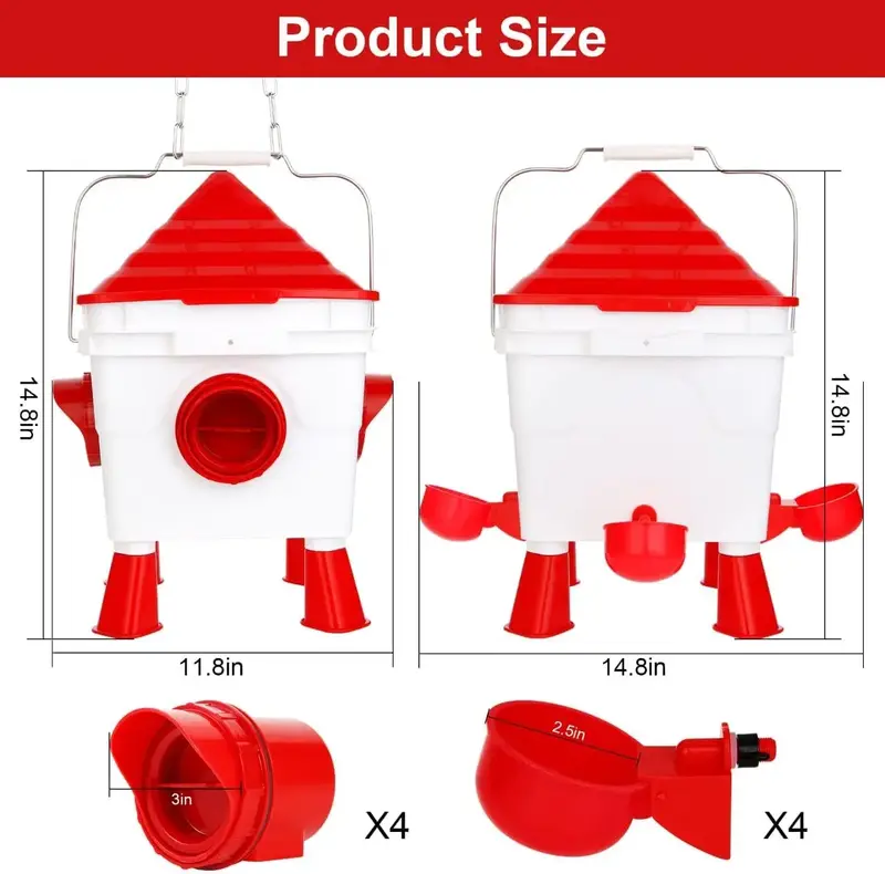 Ragnify Chicken Feeder and Waterer Set - Rain Proof 10 Pounds Chick Feeder and 2 Gal Chick Waterer with 4 Ports