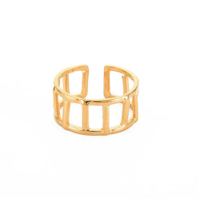 Ion Plating(IP) 304 Stainless Steel Rectangle Hollow Open Cuff Ring for Women