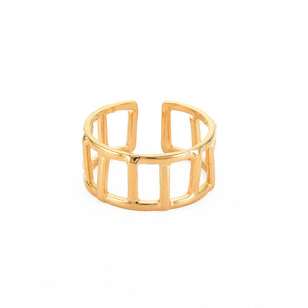 Ion Plating(IP) 304 Stainless Steel Rectangle Hollow Open Cuff Ring for Women