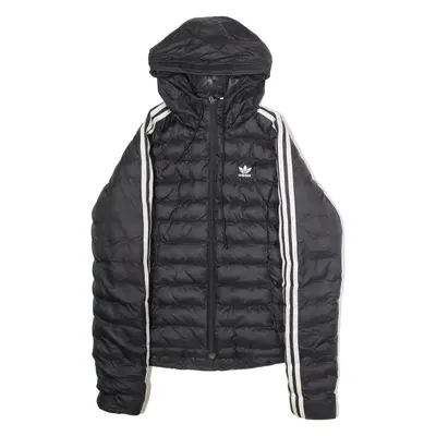 ADIDAS ORIGINALS Womens Puffer Jacket Black Hooded UK 8