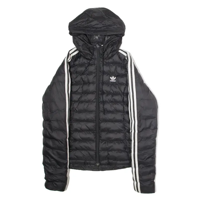 ADIDAS ORIGINALS Womens Puffer Jacket Black Hooded UK 8