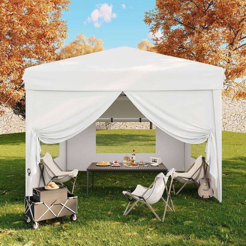 Garvee 10x10 Pop Up Canopy Tent with 4 SideWalls, Easy Up Canopy with 3 Adjustable Height, Outdoor Sun Shade with 4 Sandbags ...