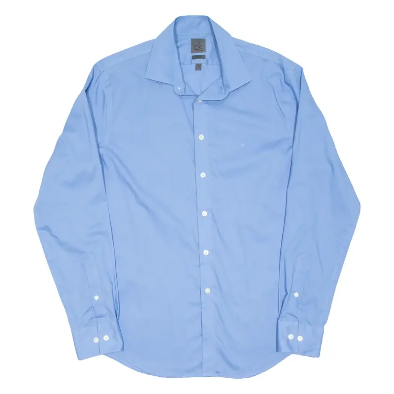 CALVIN KLEIN Slim Fit Mens Plain Shirt Blue Long Sleeve L