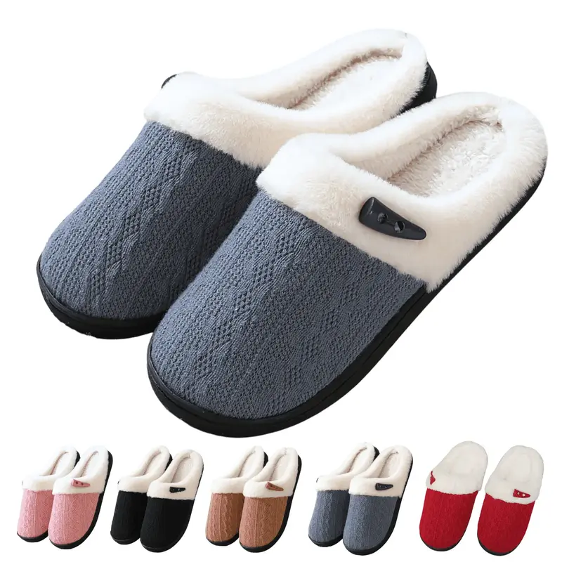 Men's Women's Slip-on Warm House Slippers With Horn Buckle Decoration Comfy  Plush Lining Fall Winter Indoor Shoes Cartoon Gh...