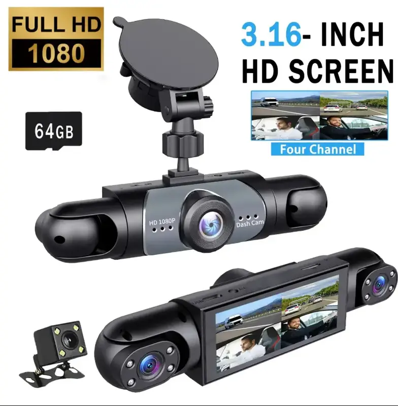 4 Channel Car Dash Cam 1080P HD DVR with 64GB Memory Card Night Vision Parking Mode 3.16\