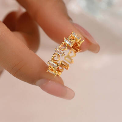 Hollow Heart Brass Micro Pave Clear Cubic Zirconia Open Cuff Ring for Women Daily Party Vacation Wear