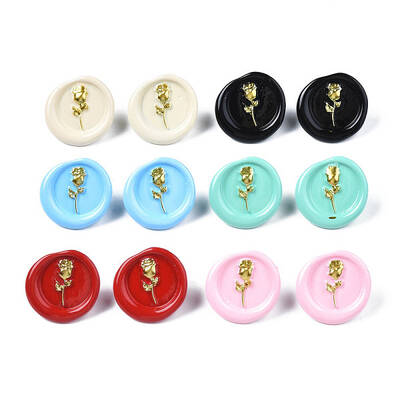 Flat Round with Rose Flower Stud Earrings for Women