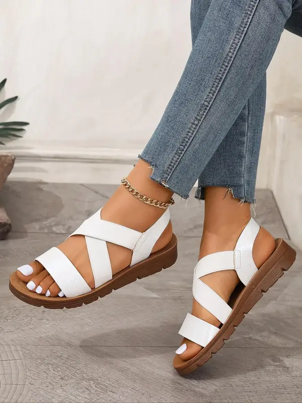 Women's Summer 2024 Criss Cross Strap Slip on Sandals, Casual Comfortable Flat Popular Sandals for Vacation Beach, All Match ...