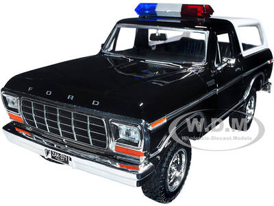 1978 Ford Bronco Police Car Unmarked Black with White Top Law Enforcement and Public Service Series 1/24 Diecast Model Car ...