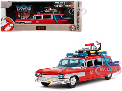 1959 Cadillac Ambulance Ecto-1 Red Transformers TV Series - Ghostbusters (1984) Movie Crossover Hollywood Rides Series 1/24 D...