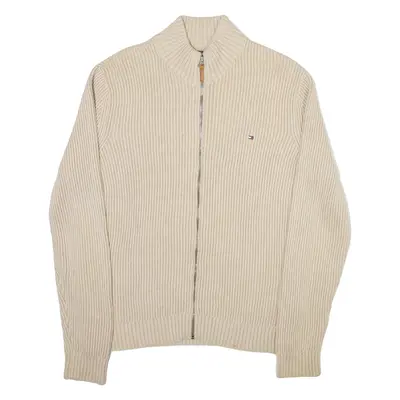 TOMMY HILFIGER Mens Heavy Knit Jumper Cream Tight Knit L