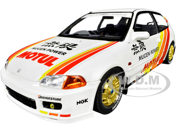 1991 Honda Civic (EG6) RHD (Right Hand Drive) Mugen Racing White with Stripes 1/18 Diecast Model Car by Solido