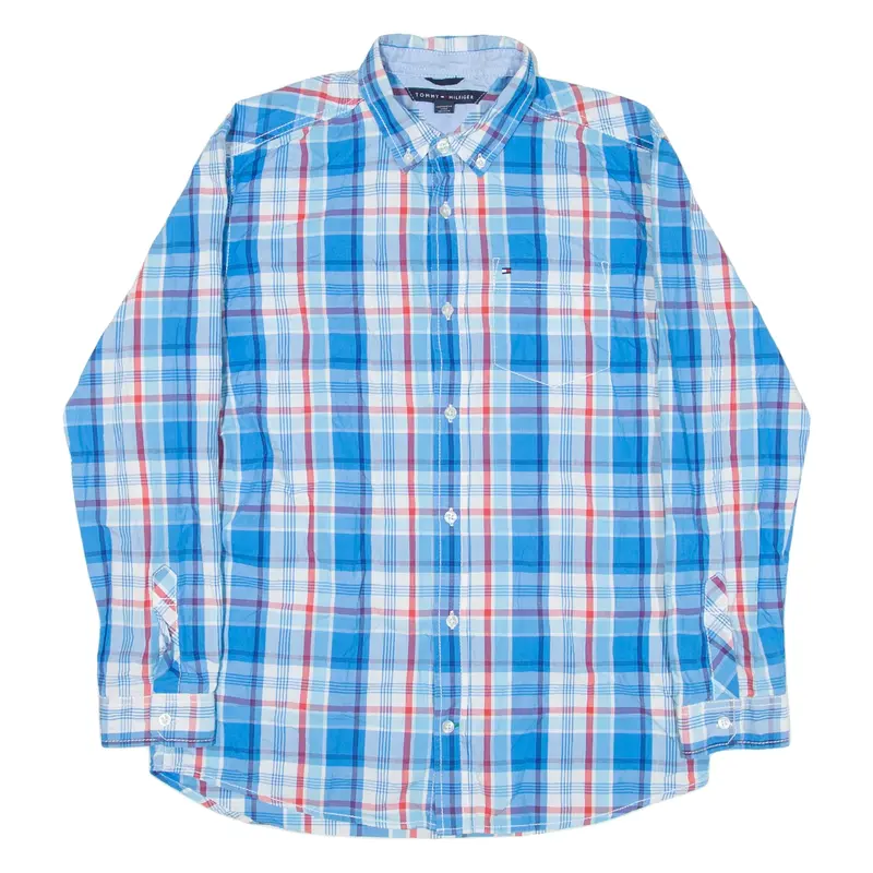 TOMMY HILFIGER Boys Shirt Blue Check Long Sleeve XL