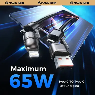 MAGIC JOHN USB Type C Charging Cable, 4 in 1 Function, 65W Fast Charging, Liquid Silicone and Aluminum Alloy Material, Braide...