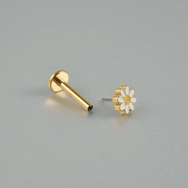 Brass Enamel Daisy Flower Threadless Labret Stud