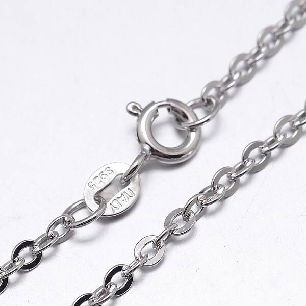 Anti-Tarnish Rhodium Plated 925 Sterling Silver Cable Chains Necklaces