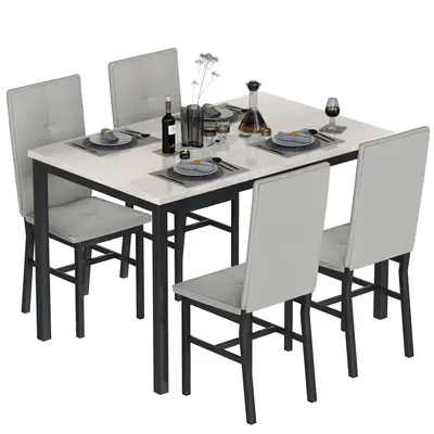 DKLGG Dining Table Set for 4, Modern Faux Marble Kitchen Table with 4 PU Leather Chairs, Dining Room Table Set for Dinette, B...