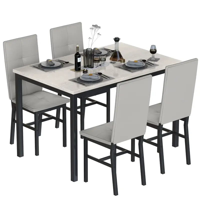 DKLGG Dining Table Set for 4, Modern Faux Marble Kitchen Table with 4 PU Leather Chairs, Dining Room Table Set for Dinette, B...