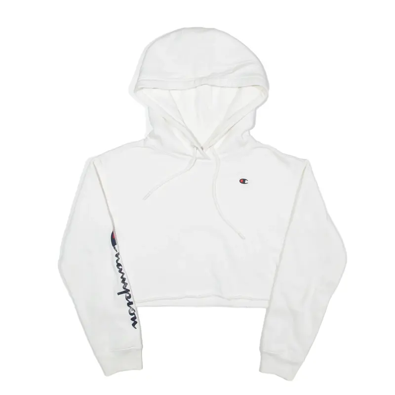 CHAMPION Crop Hoodie White Pullover Womens XS