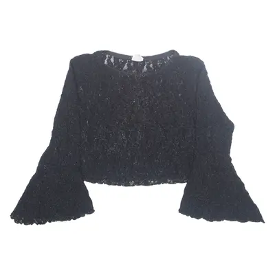 NIAWEAR Sheer Womens Cropped Top Black Long Sleeve Nylon M