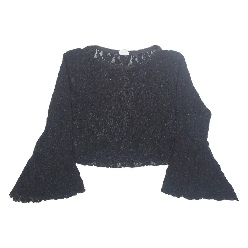 NIAWEAR Sheer Womens Cropped Top Black Long Sleeve Nylon M