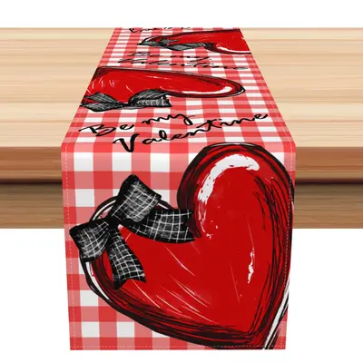 Aperturee Red White Plaid Heart Be My Valentine Table Runner | Printed Table Runner | Table Runner For Dining Table | Persona...