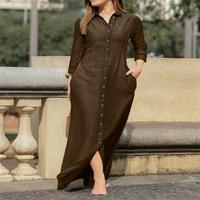 Women's Elegant Fashion Unisex Style Long Sleeve Lapel Cardigan Solid Color Long Cotton Linen Dress Casual Womenswear Summer ...
