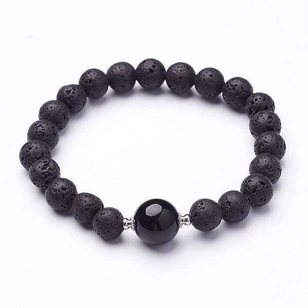 Natural Lava Rock Beaded Stretch Bracelets