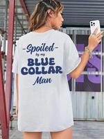 Women's Letter Print Round Neck Graphic Tee, T Shirts for Women, Vintage Graphic Tees, Vintage Trendy Casual Drop Shoulder Ha...