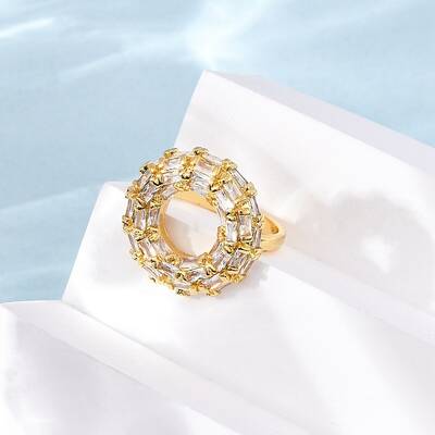 Brass Micro Pave Cubic Zirconia Cuff Rings