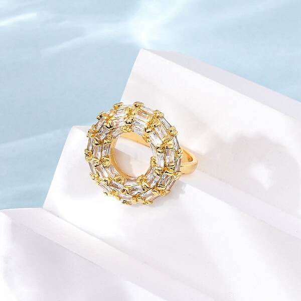 Brass Micro Pave Cubic Zirconia Cuff Rings