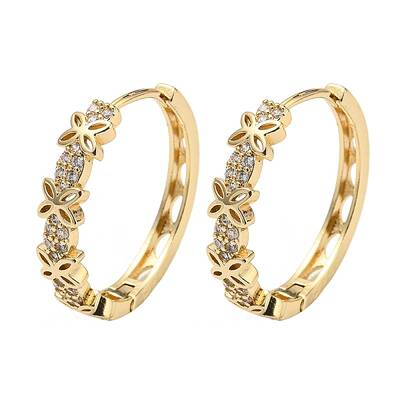 Brass with Clear Cubic Zirconia Hoop Earrings
