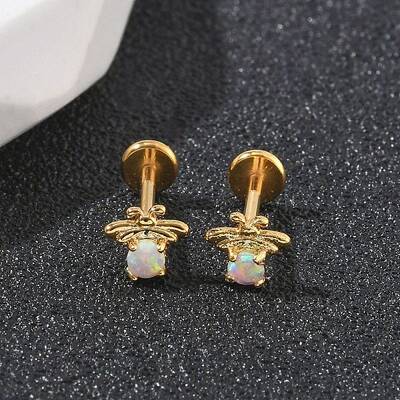 304 Stainless Steel Opal Stud Earrings