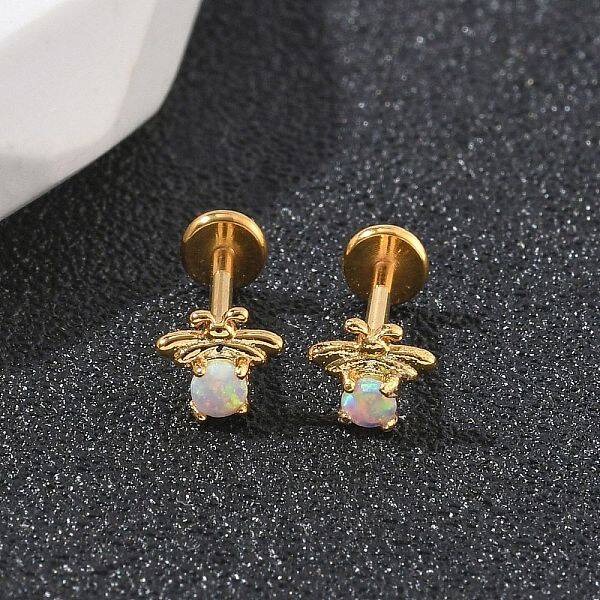 304 Stainless Steel Opal Stud Earrings