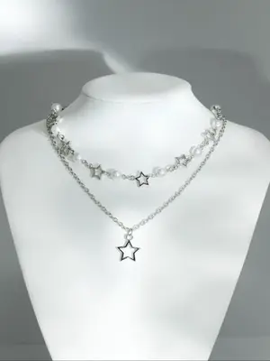Star & Faux Pearl Decor Pendant Necklace, Chains Jewelry for Party, Daily Decor, Trendy All-match & Exquisite Jewelry for Bir...