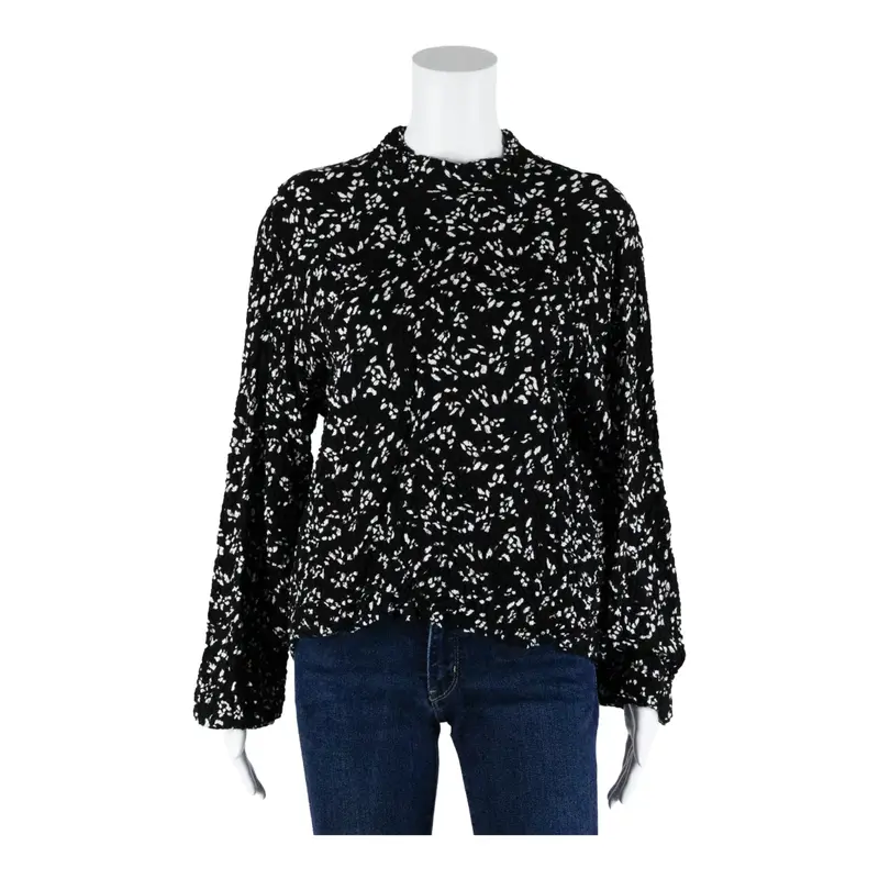 ZARA Blouse Black High Neck Spotted Long Sleeve Womens M