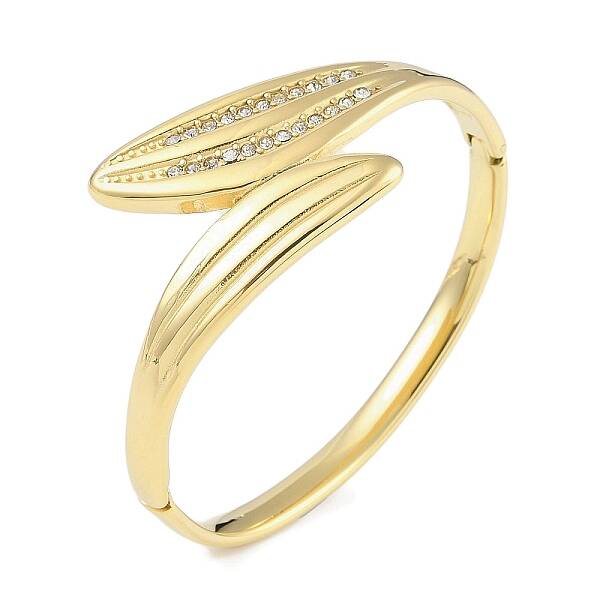 304 Stainless Steel Rhinestone Leaf Hinged Bangles for Women