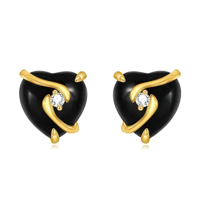 10K Gold Agate Heart Stud Earrings