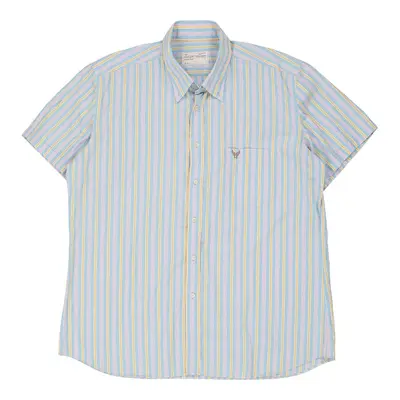 Avirex Striped Short Sleeve Shirt - 2XL Blue Cotton