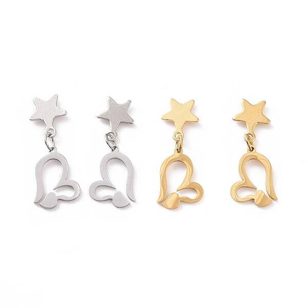 Valentine's Day Heart with Star 304 Stainless Steel Dangle Stud Earrings for Women