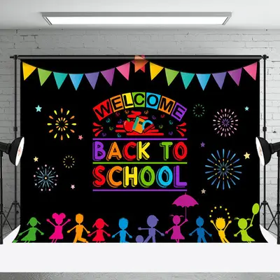 Sparkle Chidren Black Welcome Back To School Backdrop