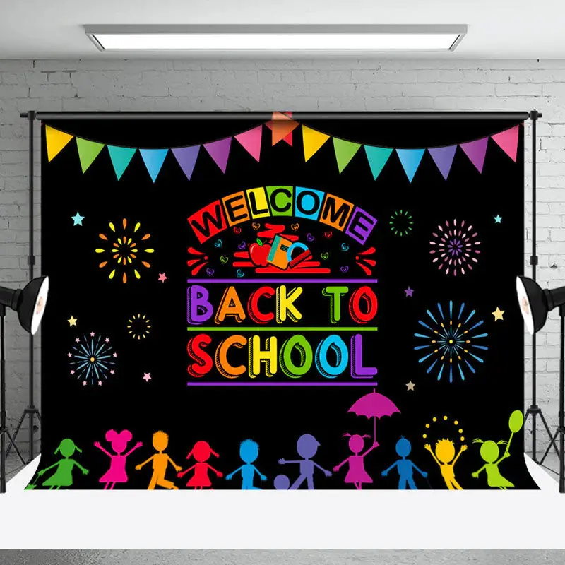 Sparkle Chidren Black Welcome Back To School Backdrop