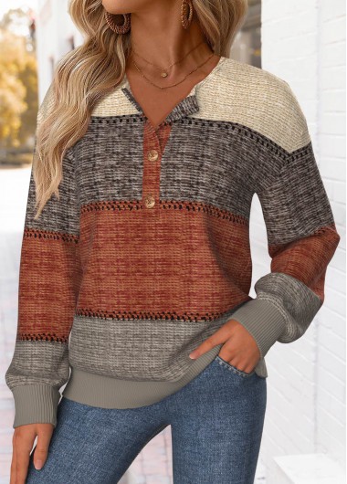 Modlily Multi Color Tummy Coverage Striped Long Sleeve Sweatshirt - XL