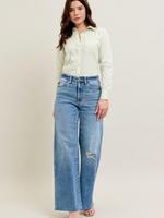 Wendy Judy Blue High Waist Vintage Wash Wide Leg With Destroy