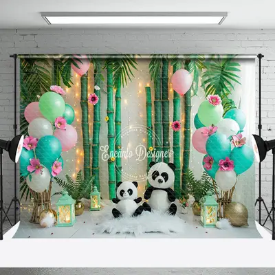 Bamboo Forest Panda Balloons Cake Smash Backdrop