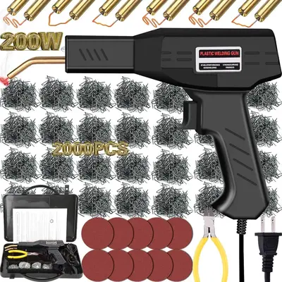 GNI,200W Plastic Welder, 2000PCS Staples 10PCS Sandpaper, Plastic welding Kit, Plier Custom Carry Case, Plastic Repair Car Bu...