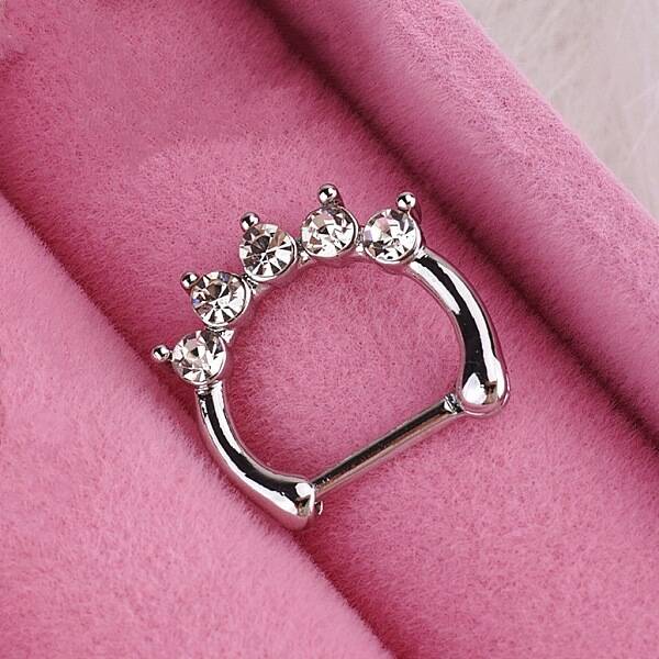 316L Stainless Steel Micro Pave Cubic Zirconia Hoop Nose Rings