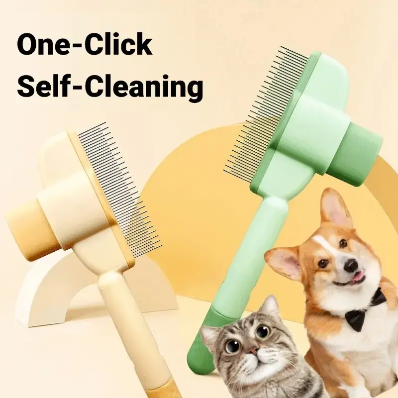 2 Pack Pet Comb for Dogs Cats with Long Short Stainless Steel Metal Teeth for Shedding and Tangles, Self-Cleaning Pet Comb,Pe...